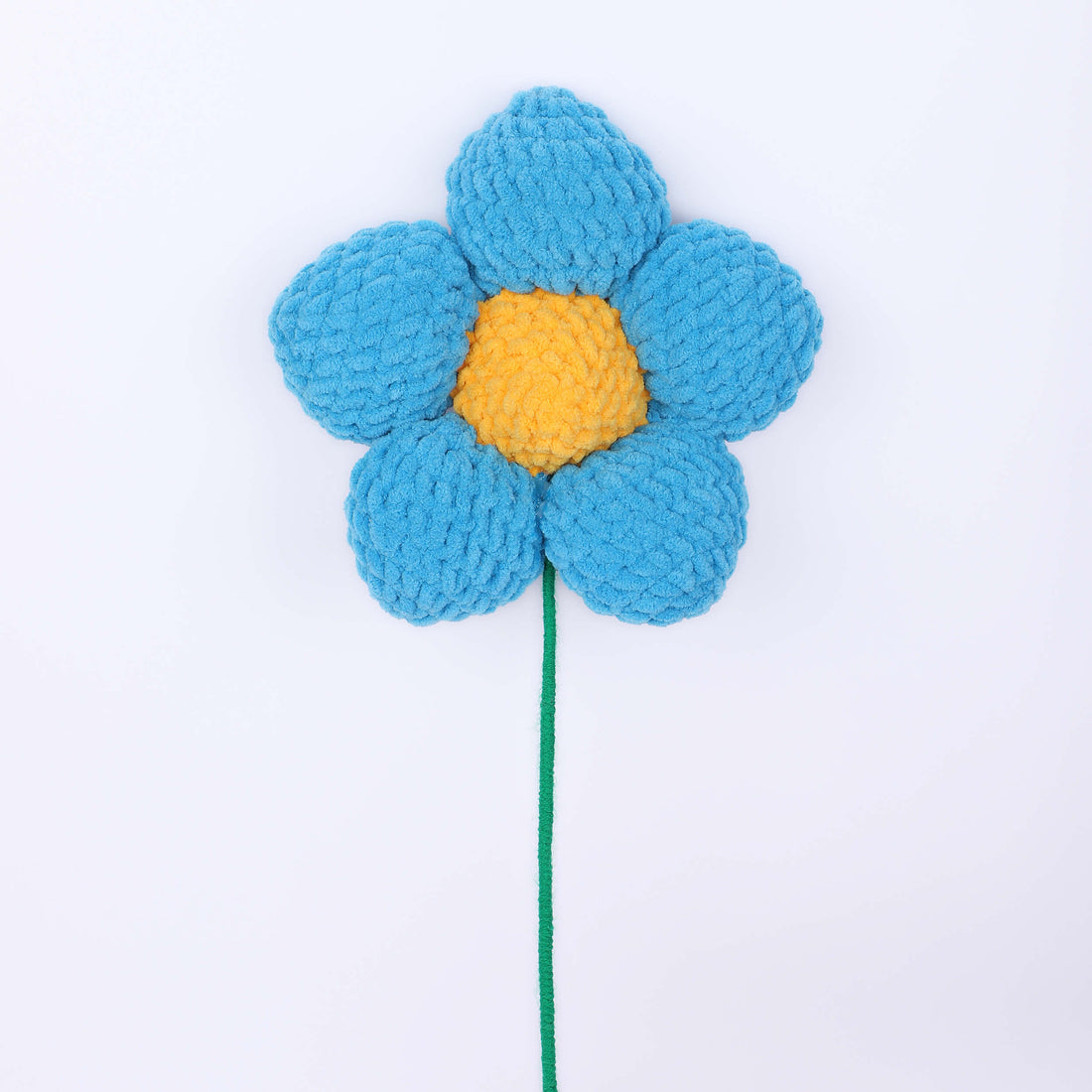 Handmade Amigurumi Flower with Bendable Stem - Turquoise/Yellow