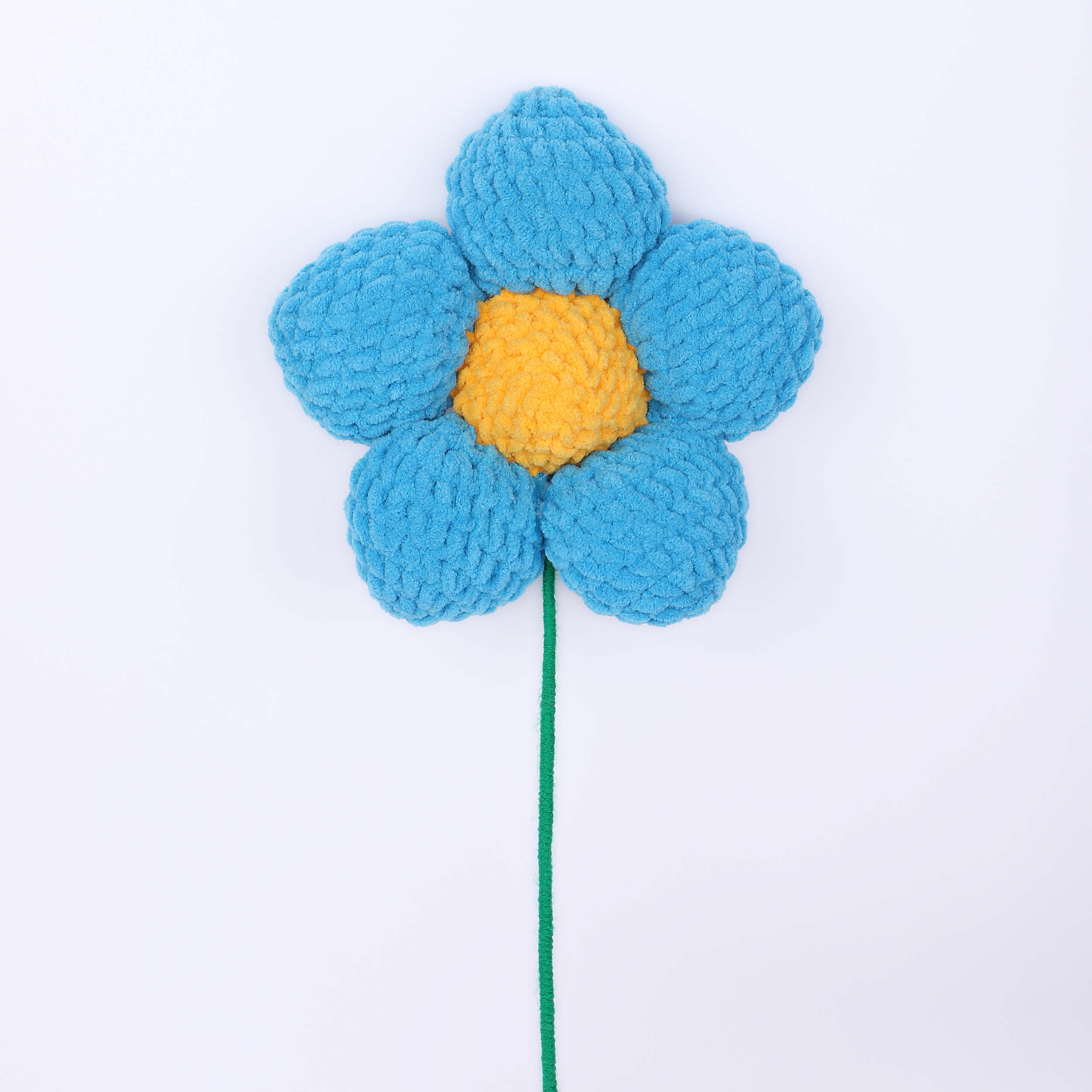 Handmade Amigurumi Flower with Bendable Stem - Turquoise/Yellow