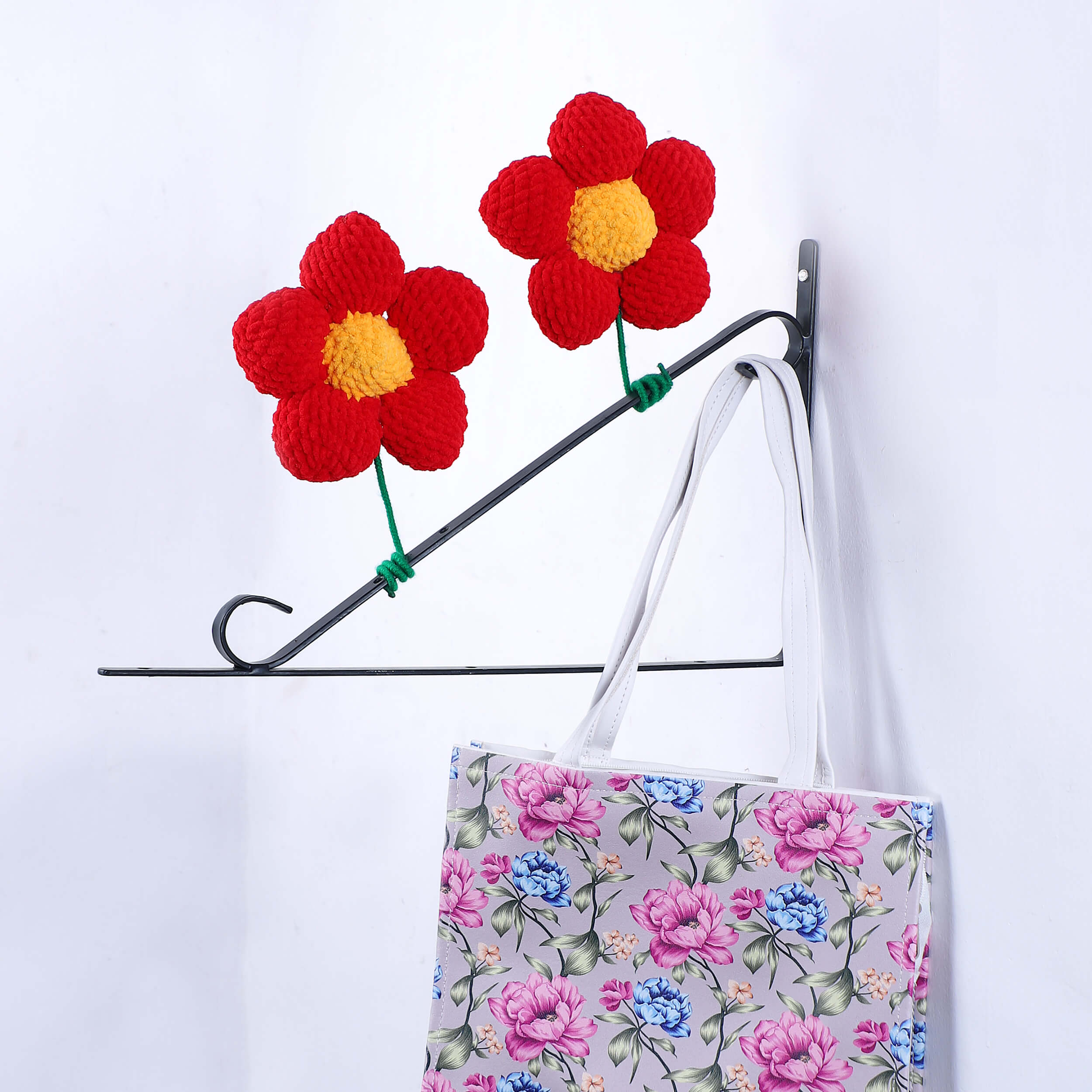 Handmade Amigurumi Flower with Bendable Stem - Red/Yellow