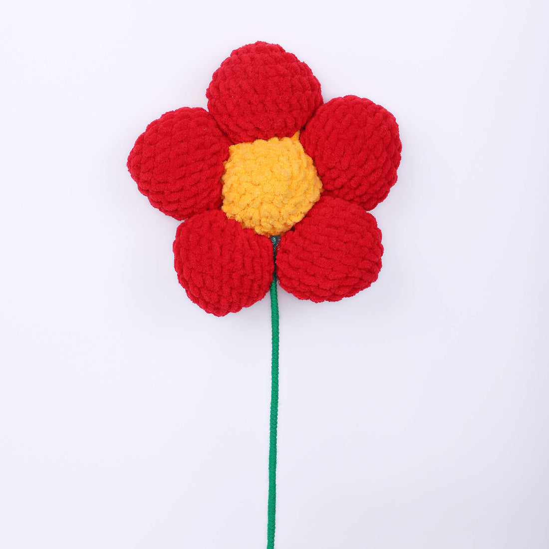 Handmade Amigurumi Flower with Bendable Stem - Red/Yellow