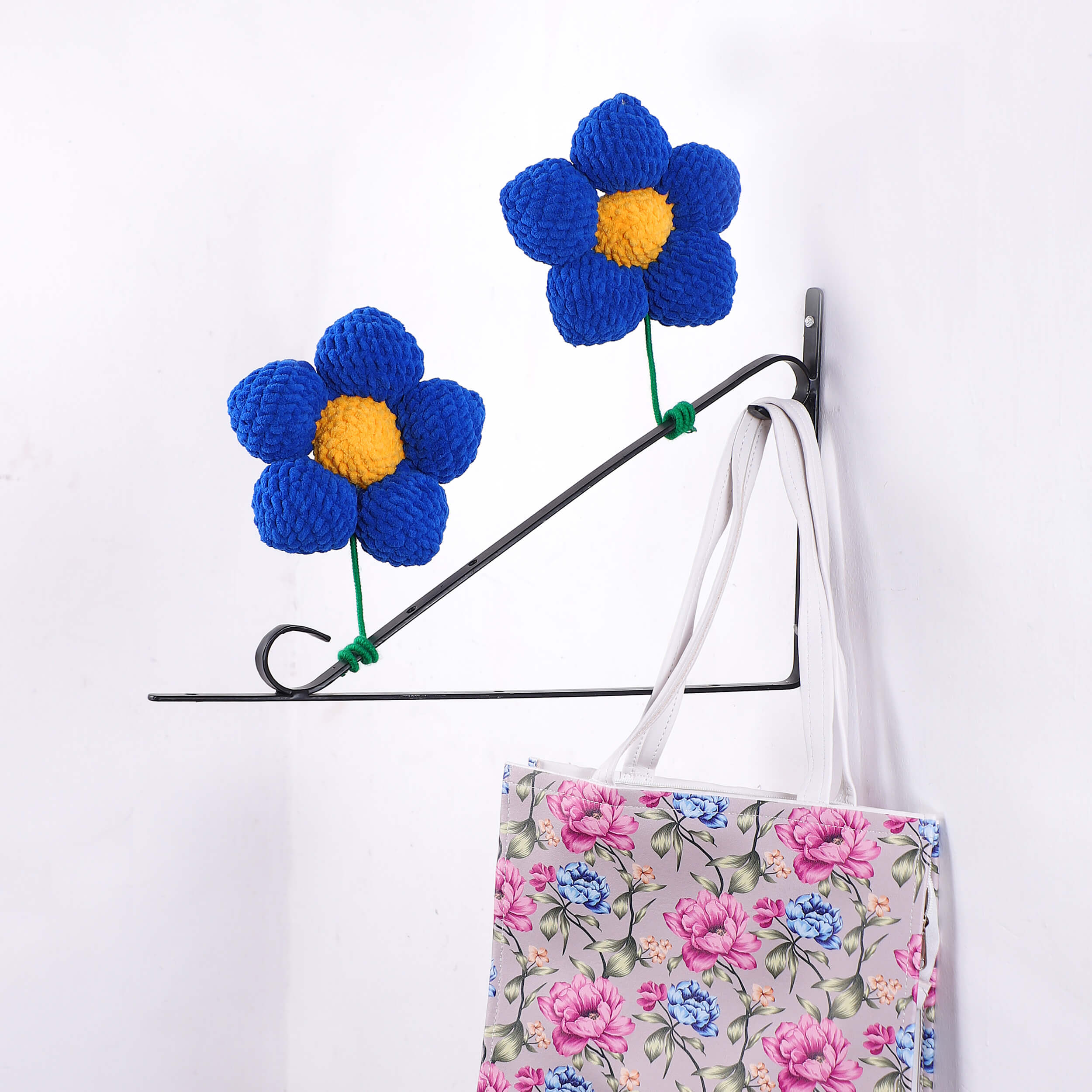 Handmade Amigurumi Flower with Bendable Stem - Blue/Yellow