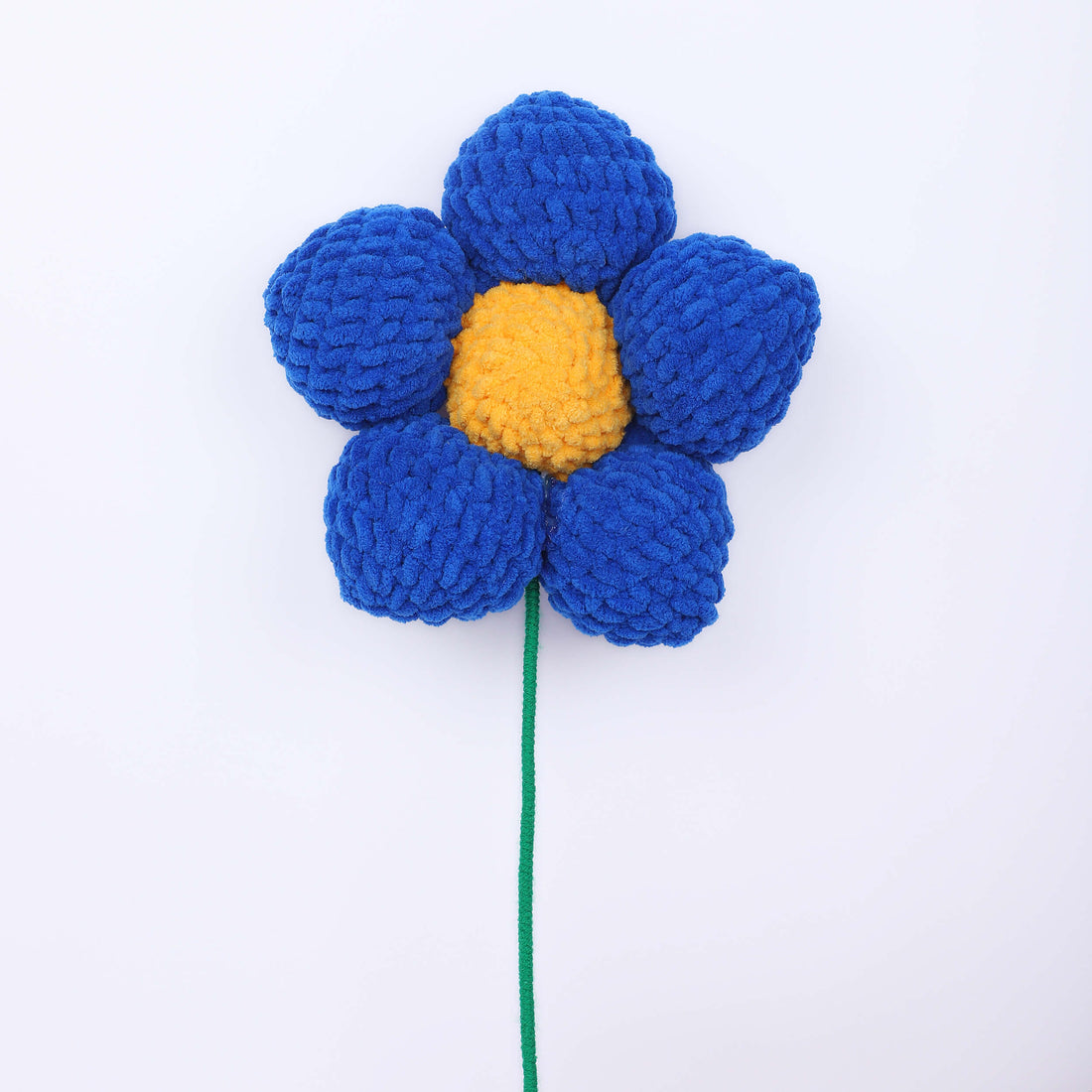 Handmade Amigurumi Flower with Bendable Stem - Blue/Yellow