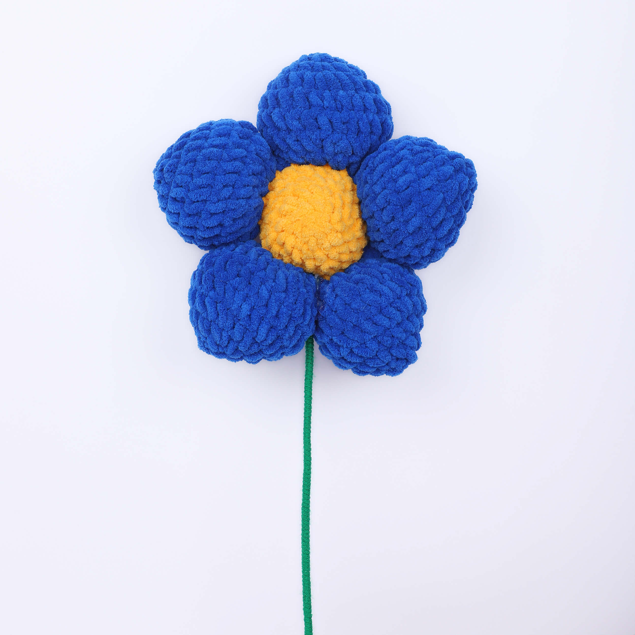 Handmade Amigurumi Flower with Bendable Stem - Blue/Yellow