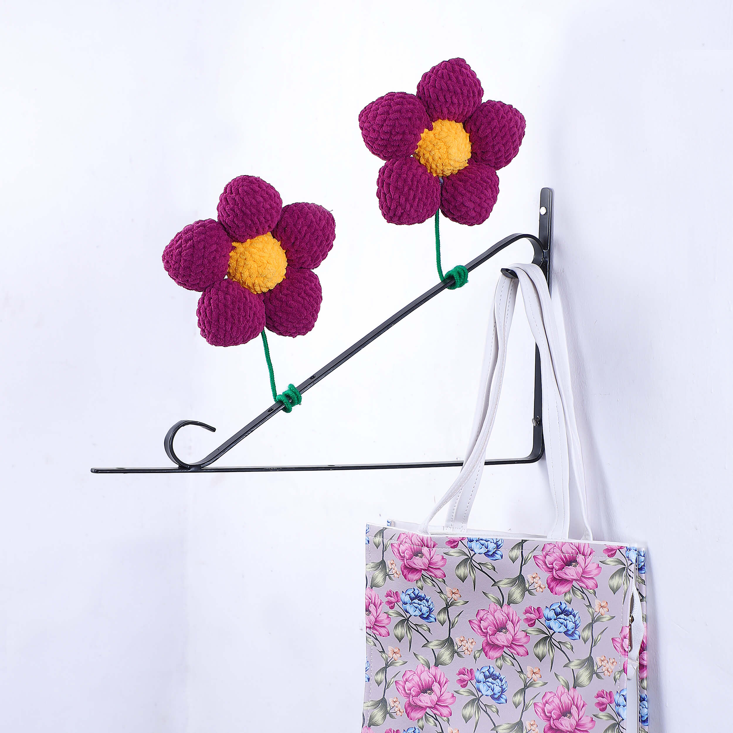 Handmade Amigurumi Flower with Bendable Stem - Violet/Yellow