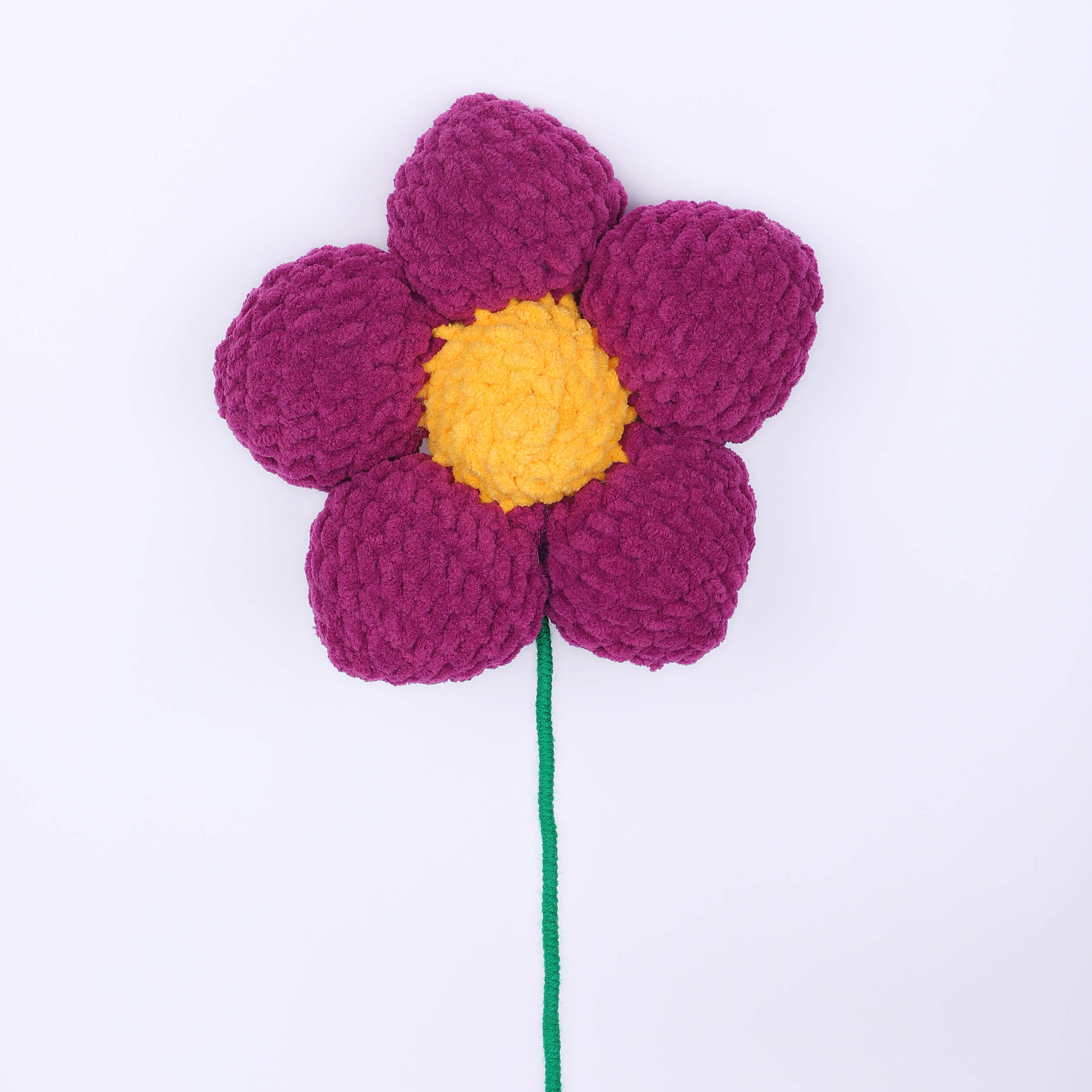 Handmade Amigurumi Flower with Bendable Stem - Violet/Yellow