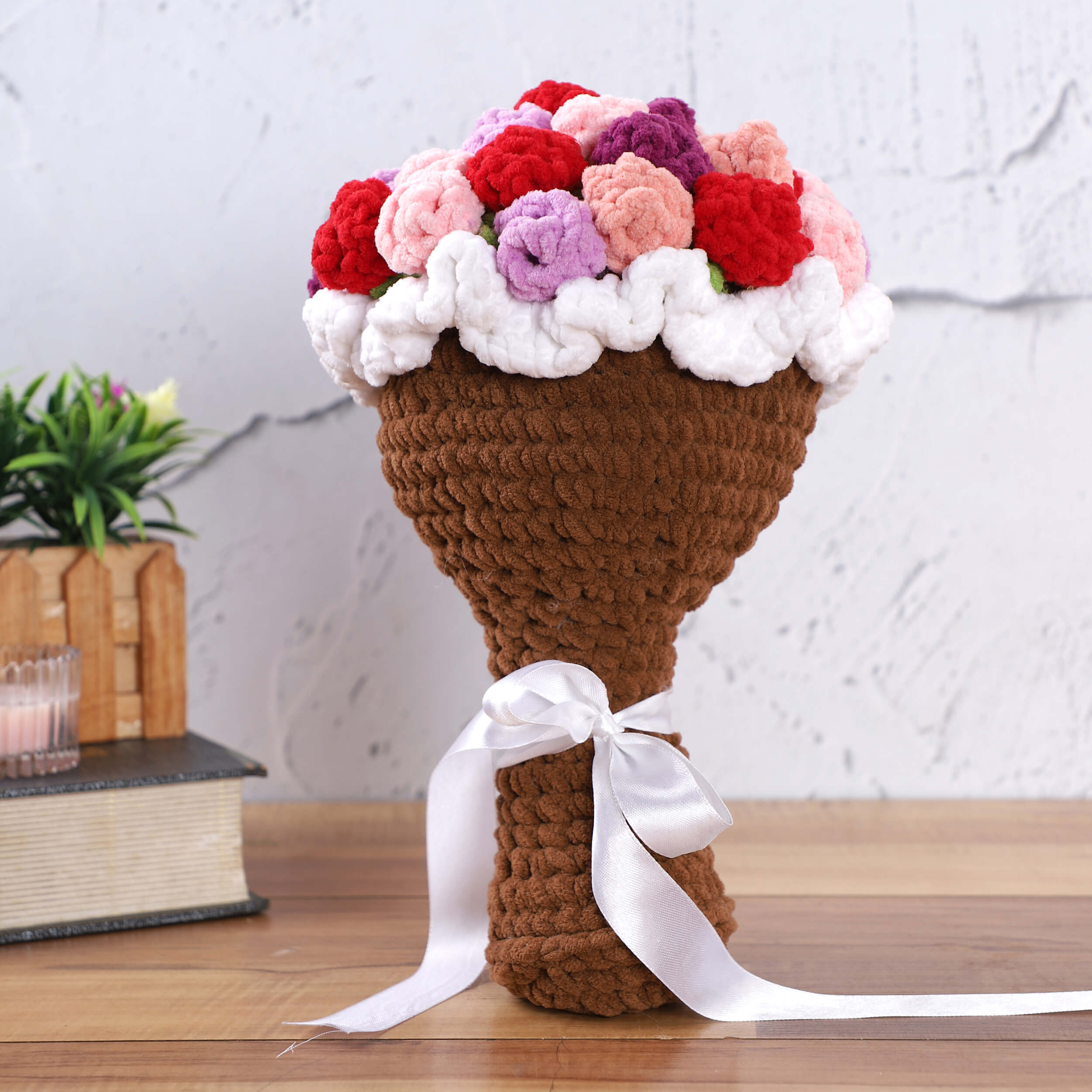 Handmade Crochet Plush Flower Bouquet- Multicolor
