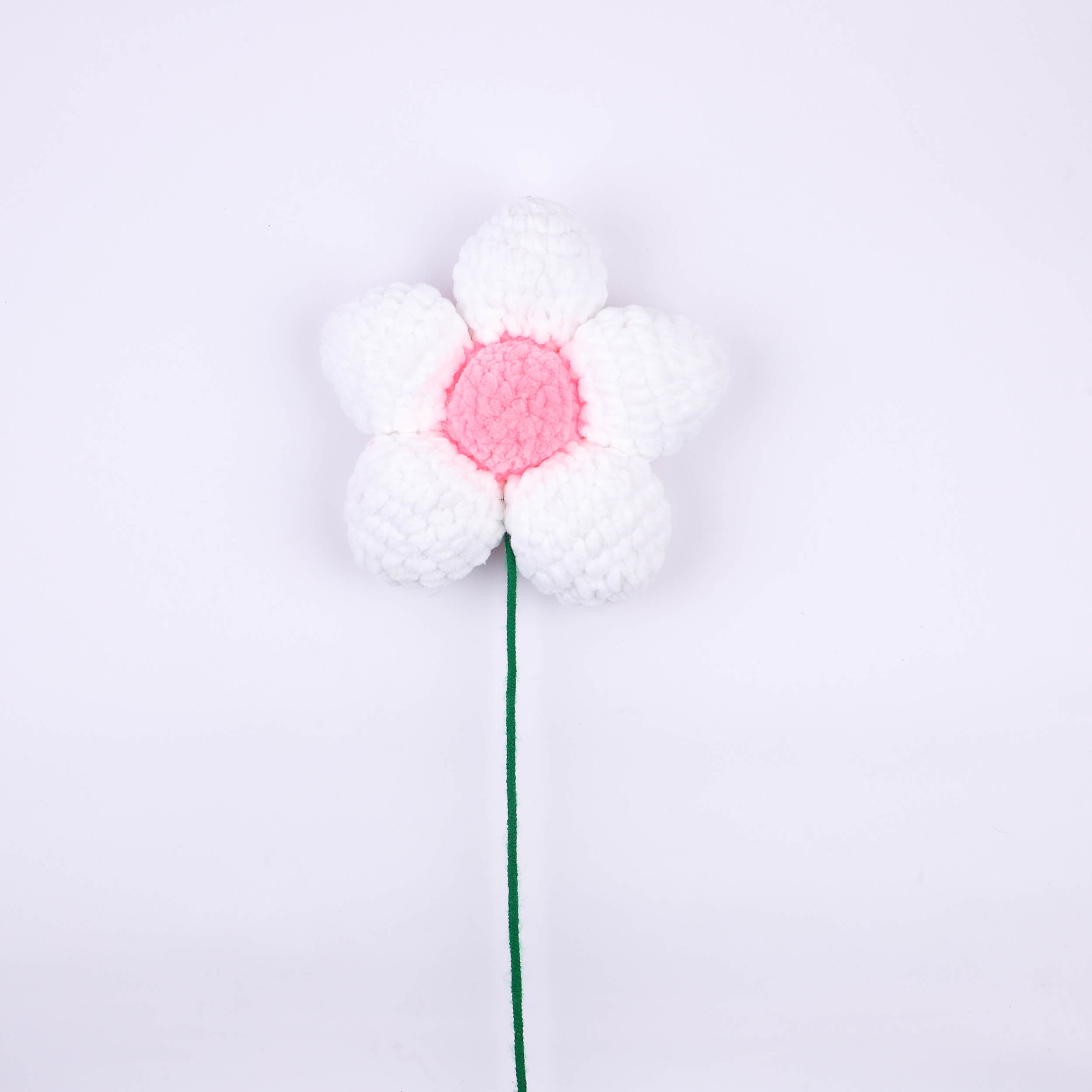 Handmade Amigurumi Flower with Bendable Stem - White/Pink