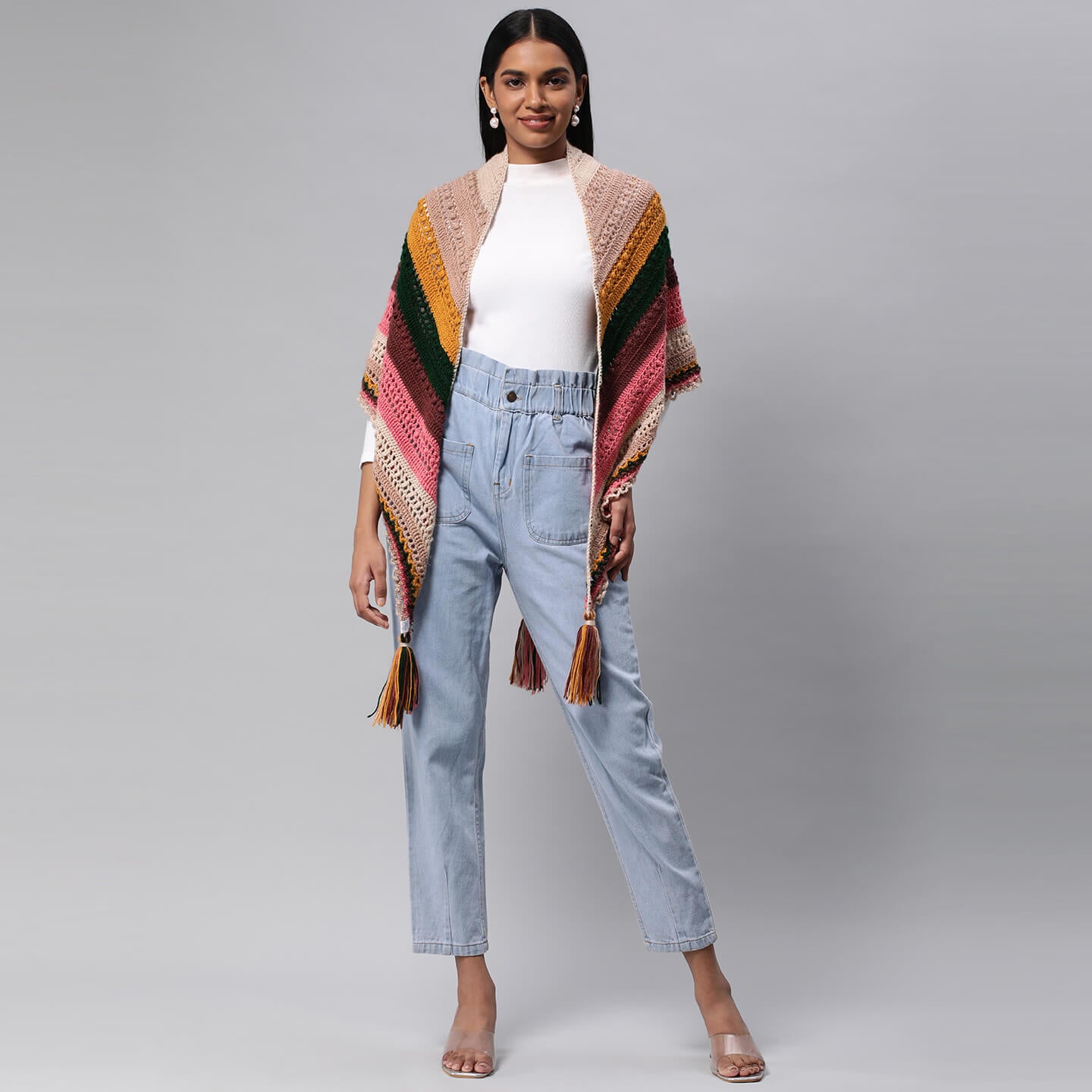 Puff Stitch Crochet Shawl - Multicolor 3143