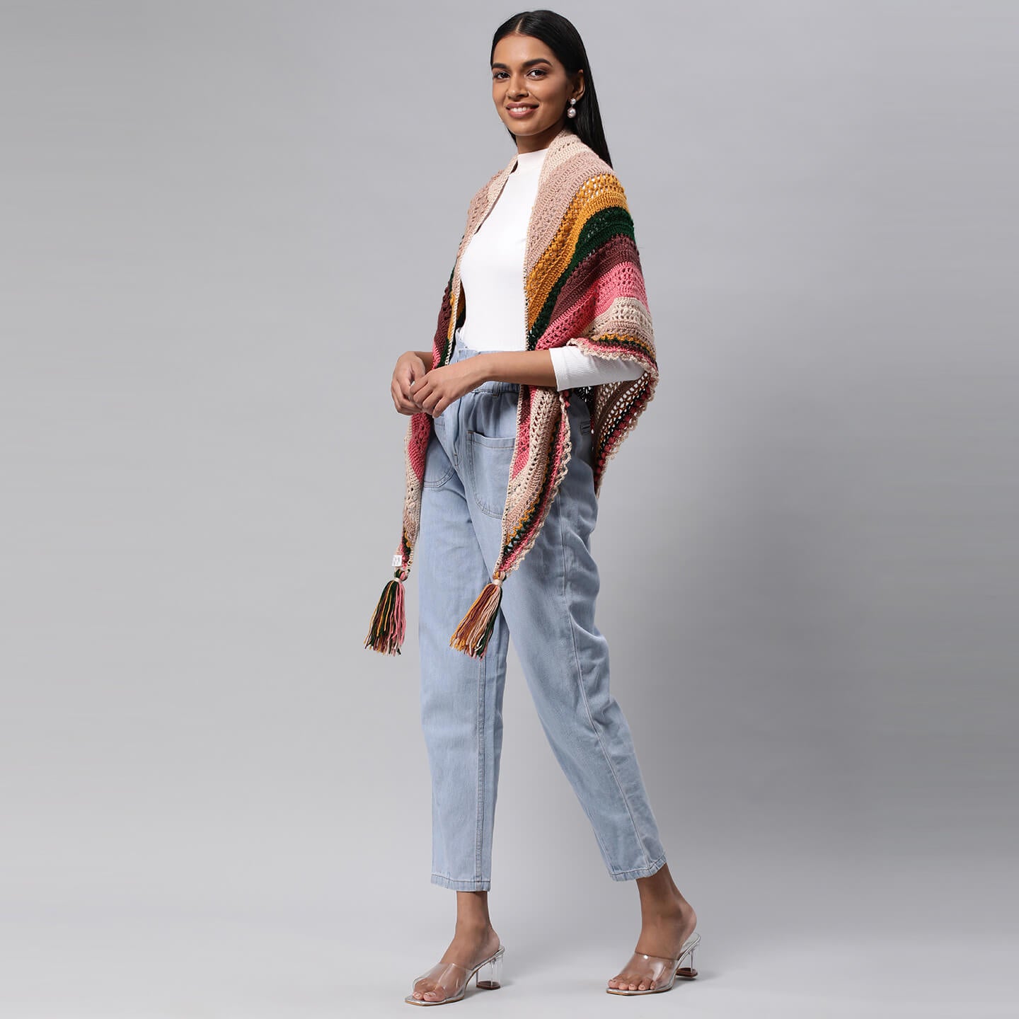 Puff Stitch Crochet Shawl - Multicolor 3143