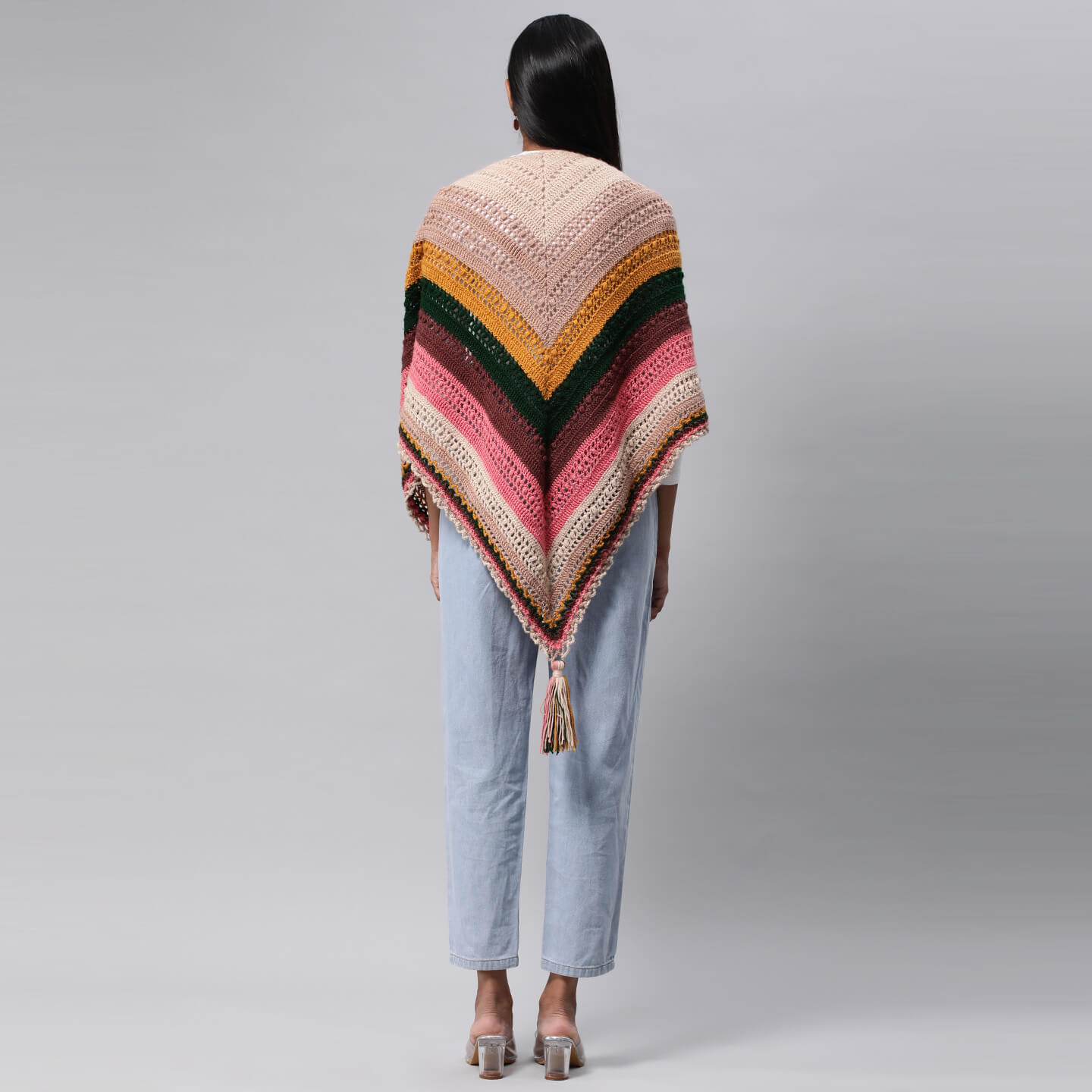 Puff Stitch Crochet Shawl - Multicolor 3143