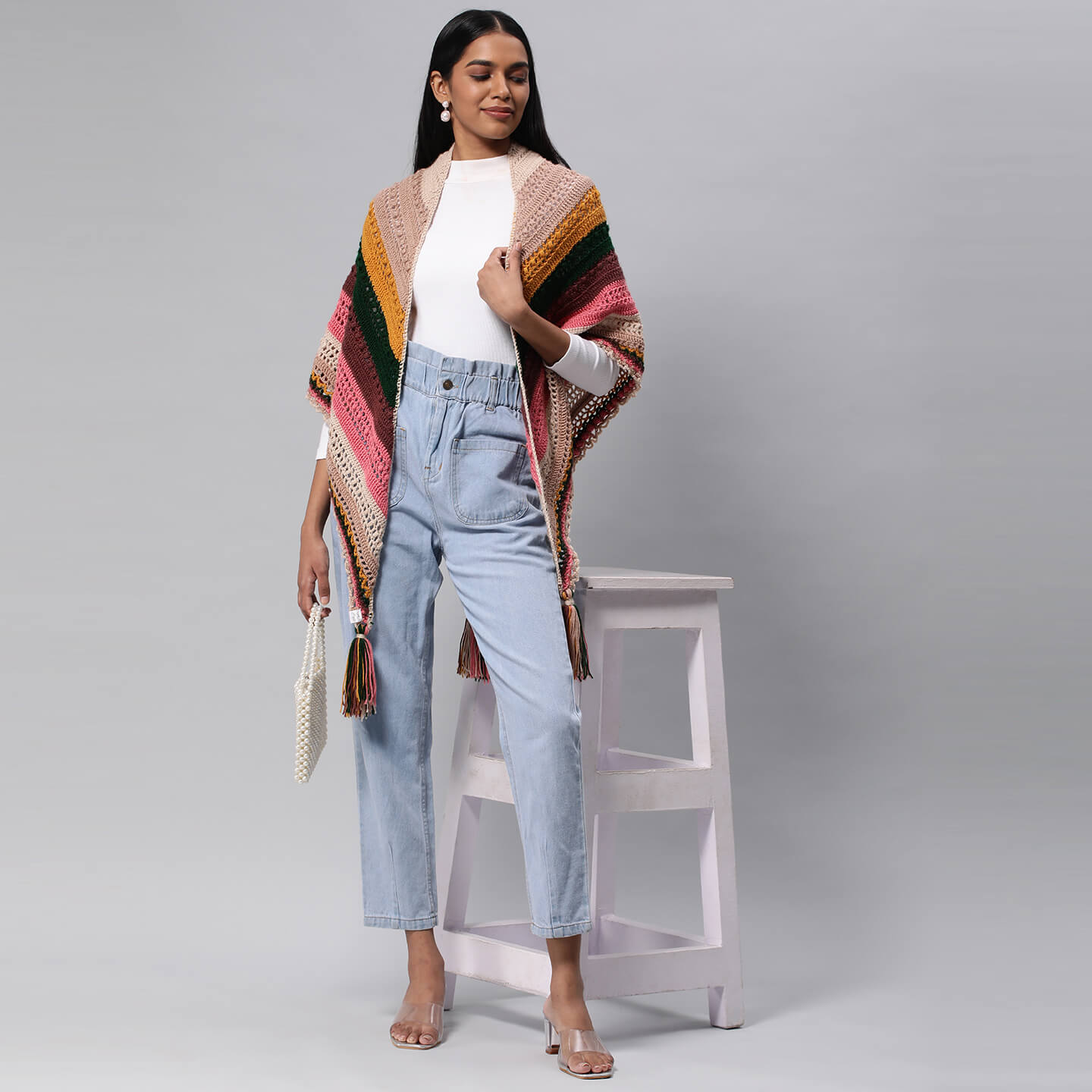 Puff Stitch Crochet Shawl - Multicolor 3143