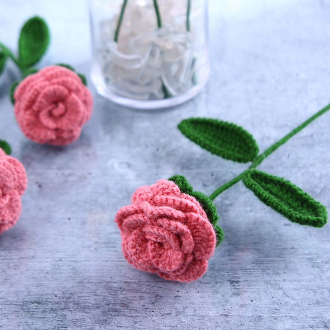 Radiant Pink Roses - Handcrafted Crochet Flowers