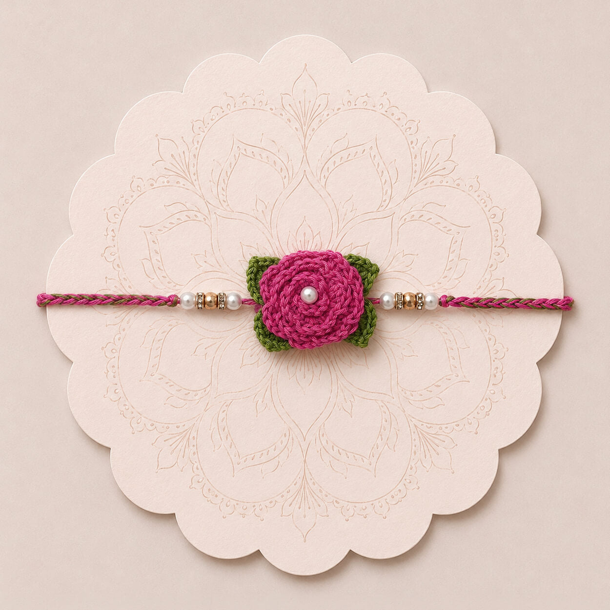 Handmade Crochet Rose Blossom Rakhi