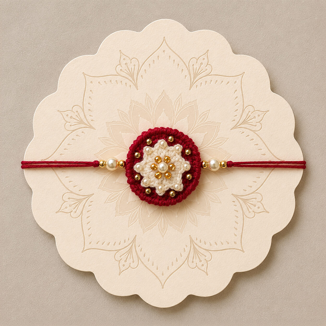 Handmade Crochet Royal Maroon Rakhi