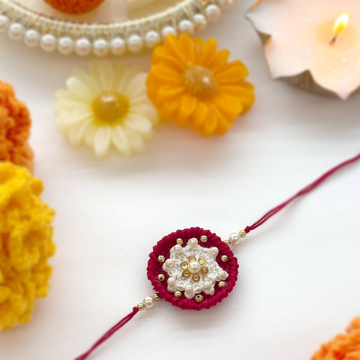 Handmade Crochet Royal Maroon Rakhi