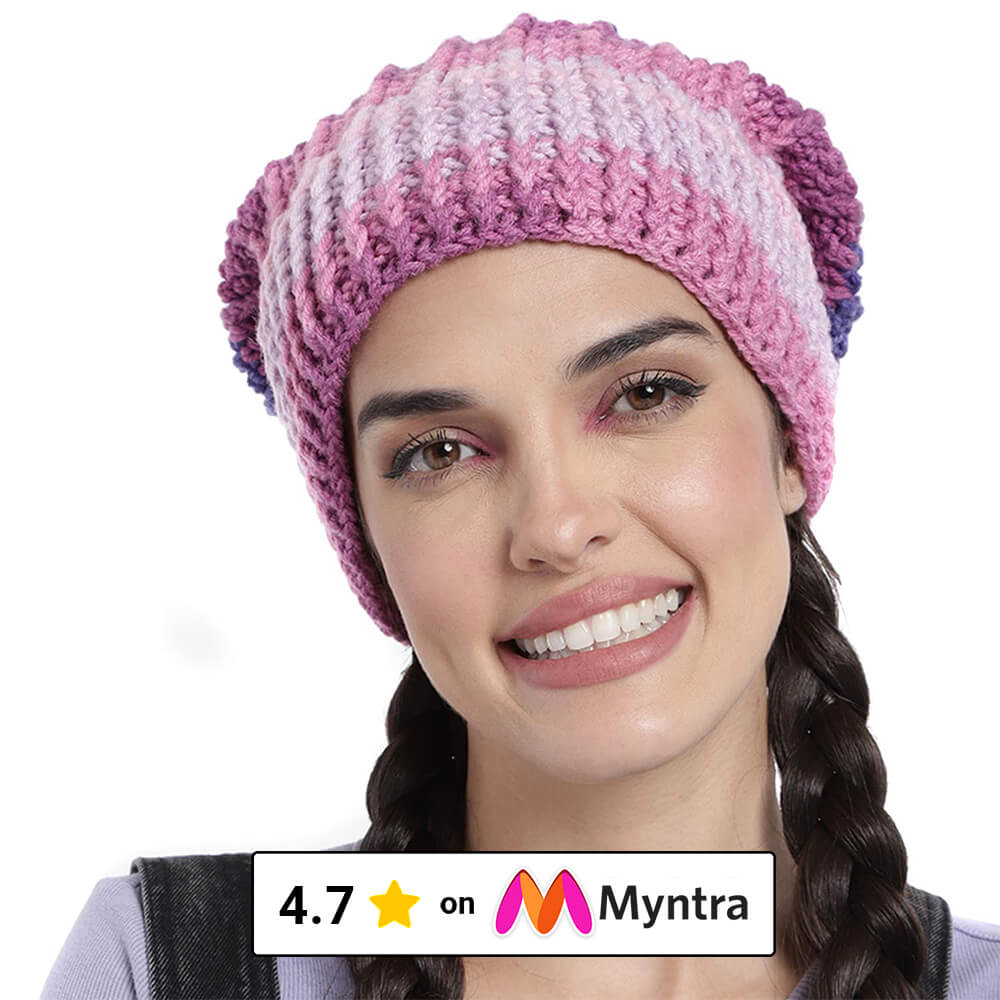 Self Striping Slouch Beanie - Pink Blue 3001