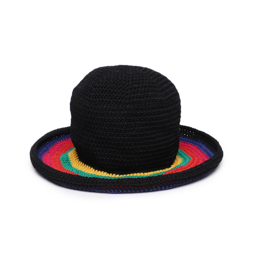 Black and Multi Crochet Sun Hat - 3242