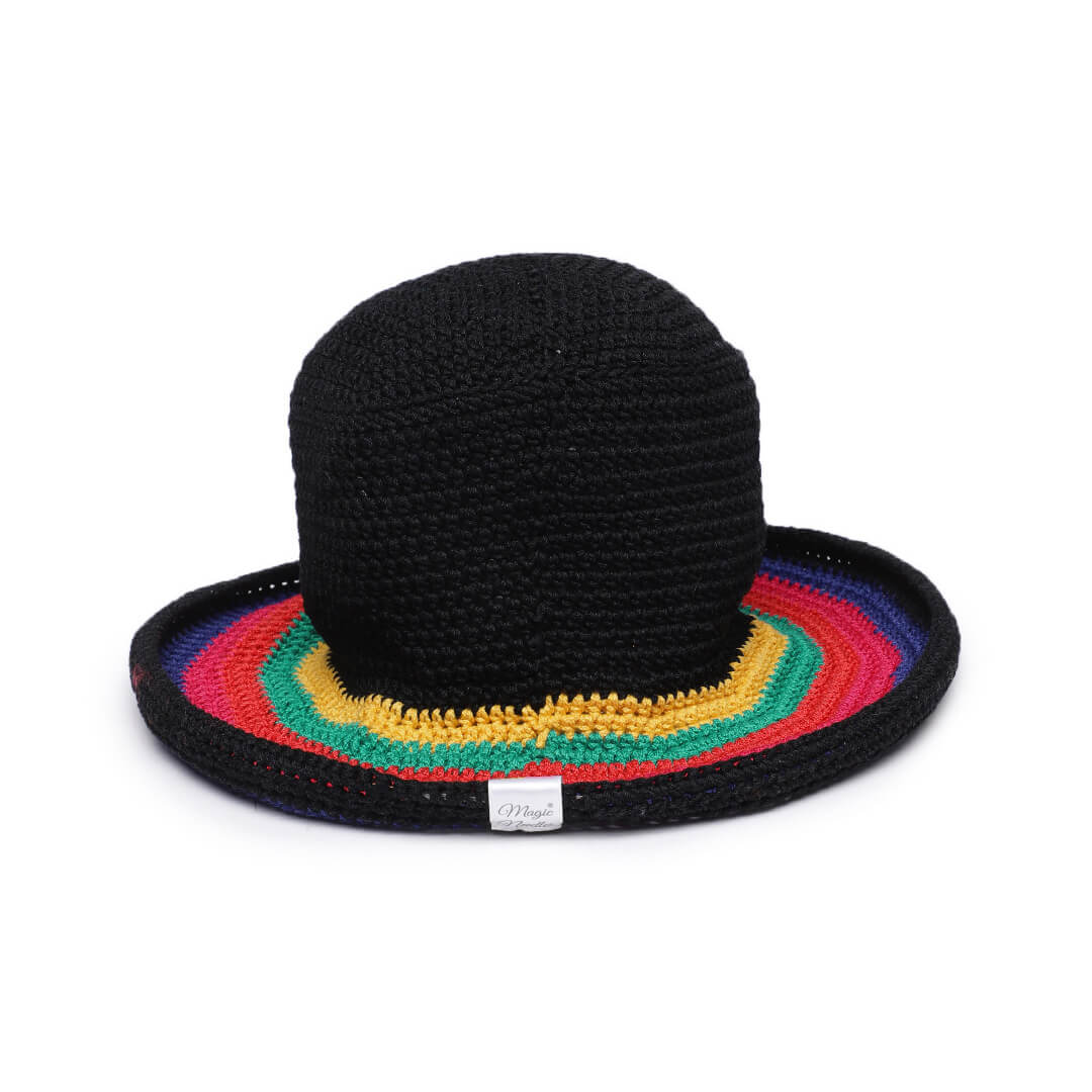 Black and Multi Crochet Sun Hat - 3242