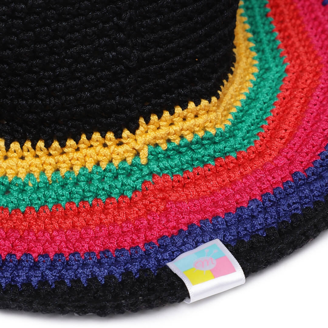 Black and Multi Crochet Sun Hat - 3242