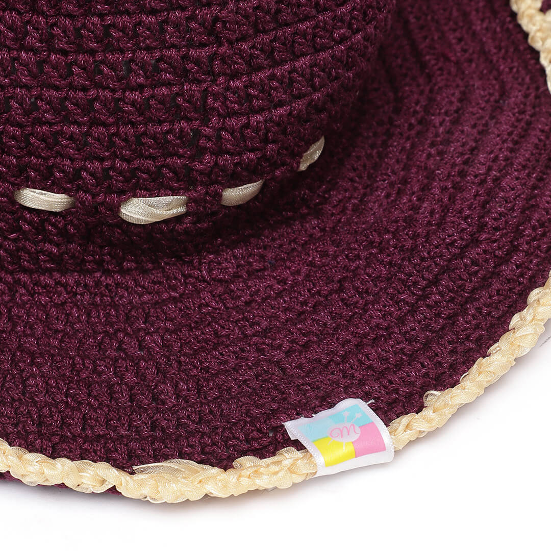 Wine and Gold Crochet Sun Hat - 3243