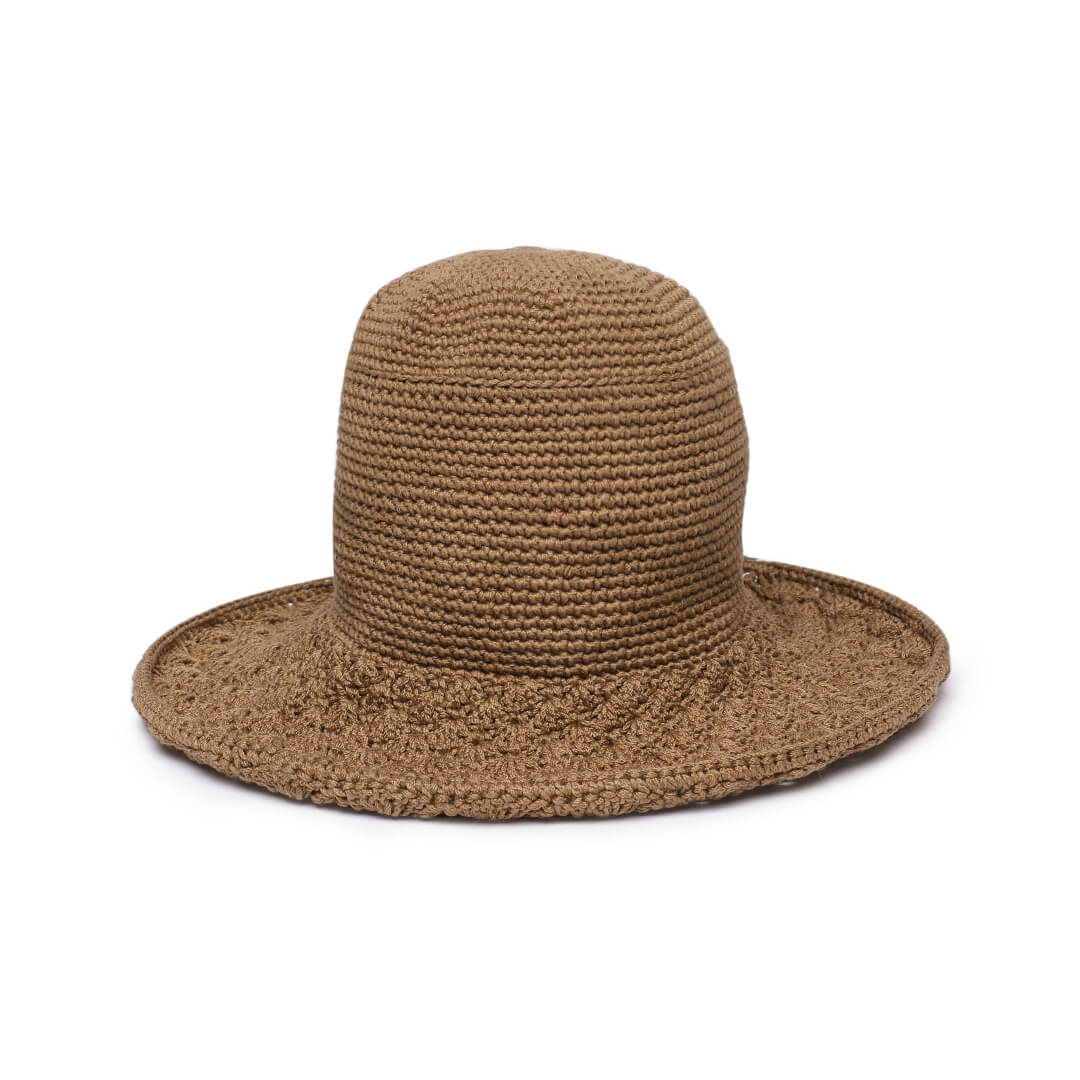 Golden Brown Crochet Sun Hat - 3244