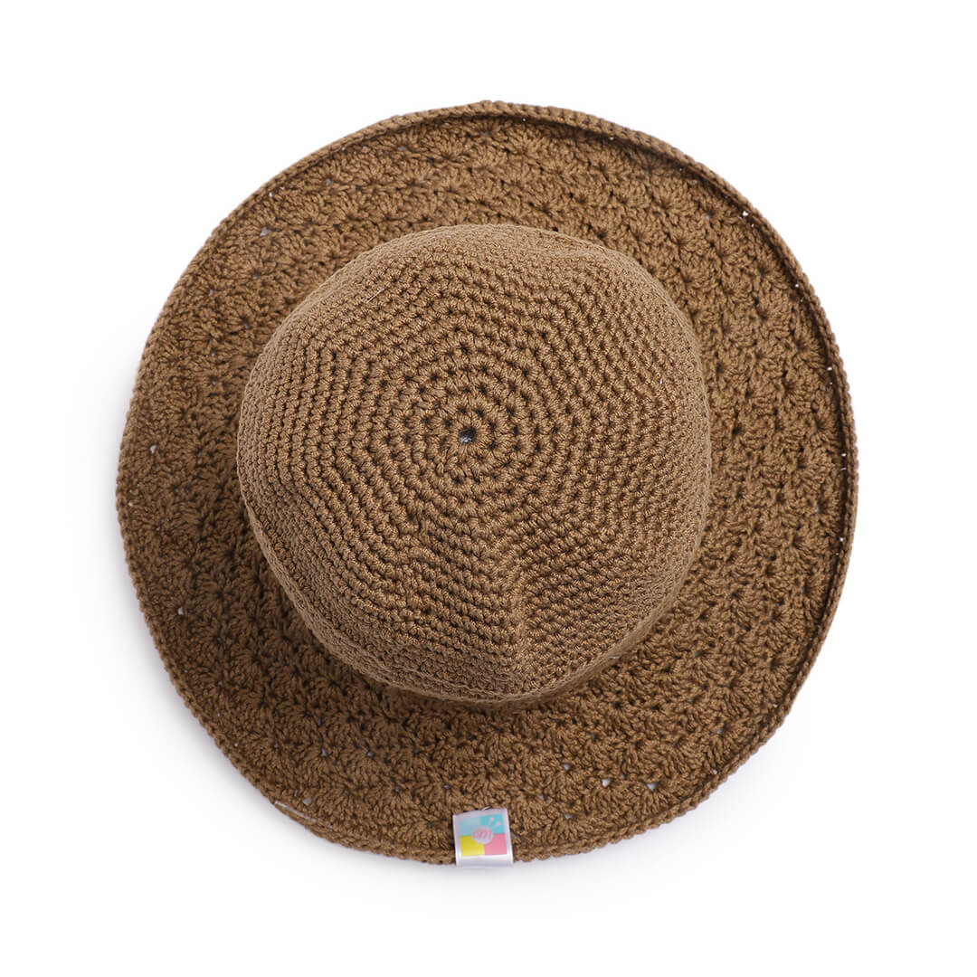 Golden Brown Crochet Sun Hat - 3244