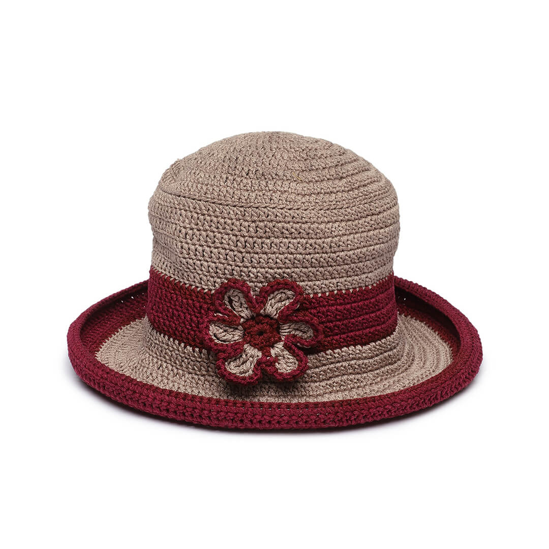Maroon and Beige Sun Hat - 3247