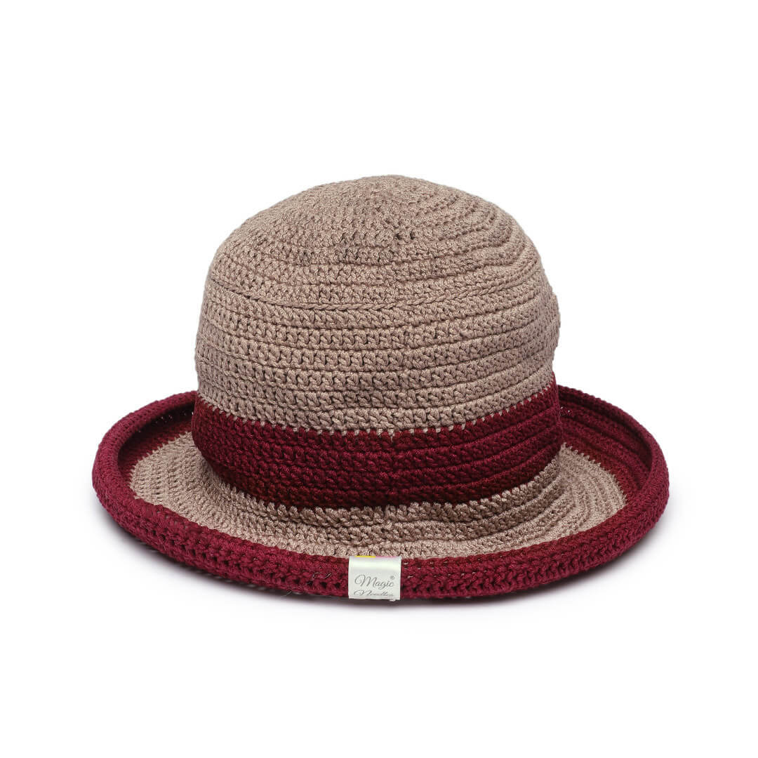 Maroon and Beige Sun Hat - 3247