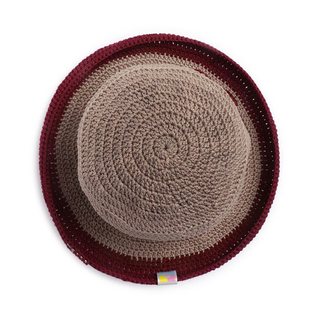 Maroon and Beige Sun Hat - 3247