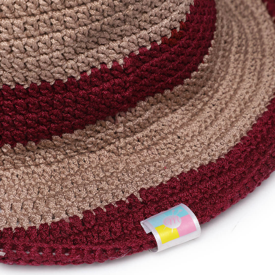 Maroon and Beige Sun Hat - 3247