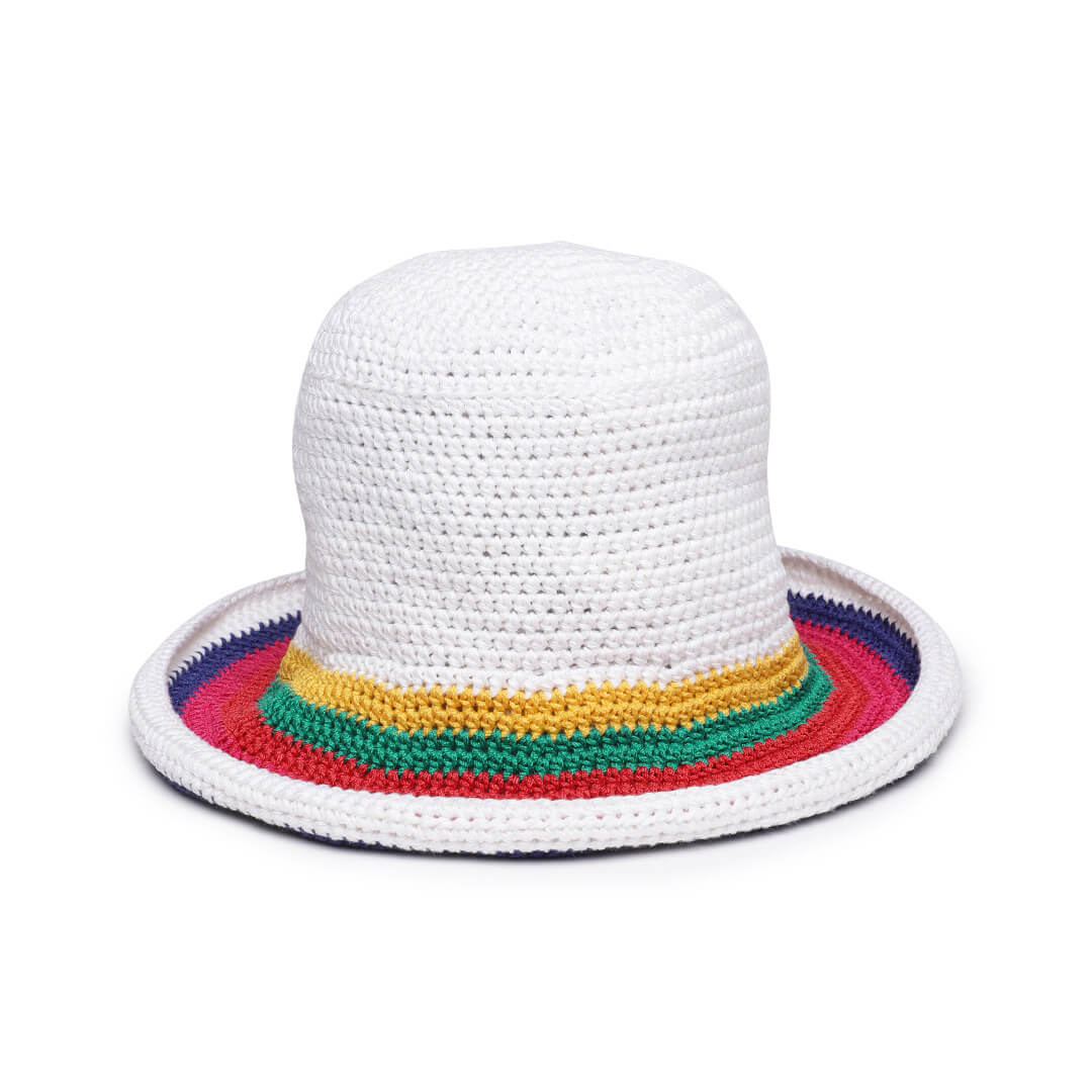 White and Multi Crochet Sun Hat - 3248