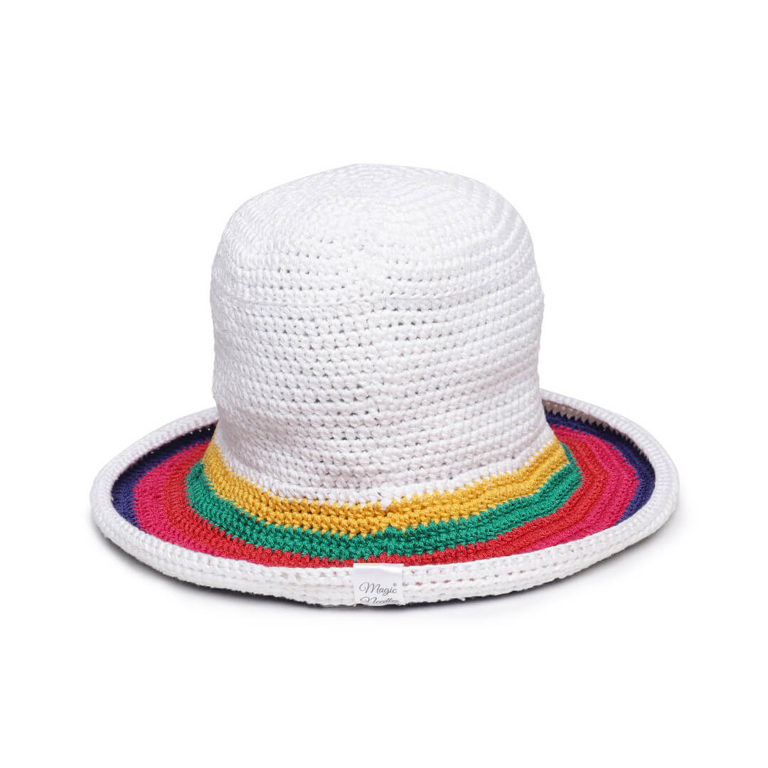 White and Multi Crochet Sun Hat - 3248