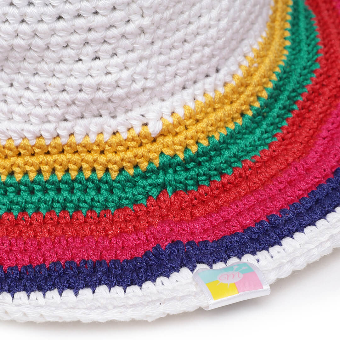 White and Multi Crochet Sun Hat - 3248