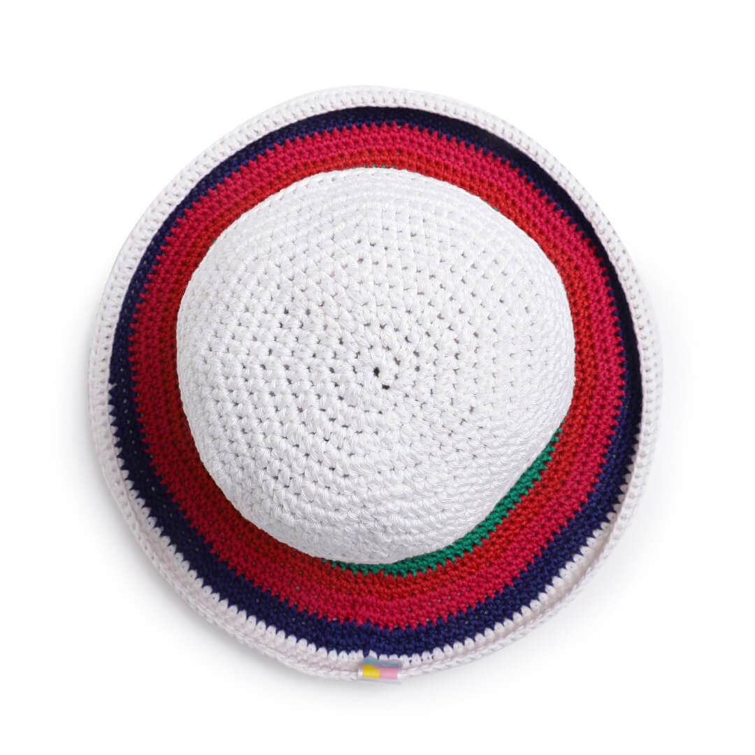 White and Multi Crochet Sun Hat - 3248