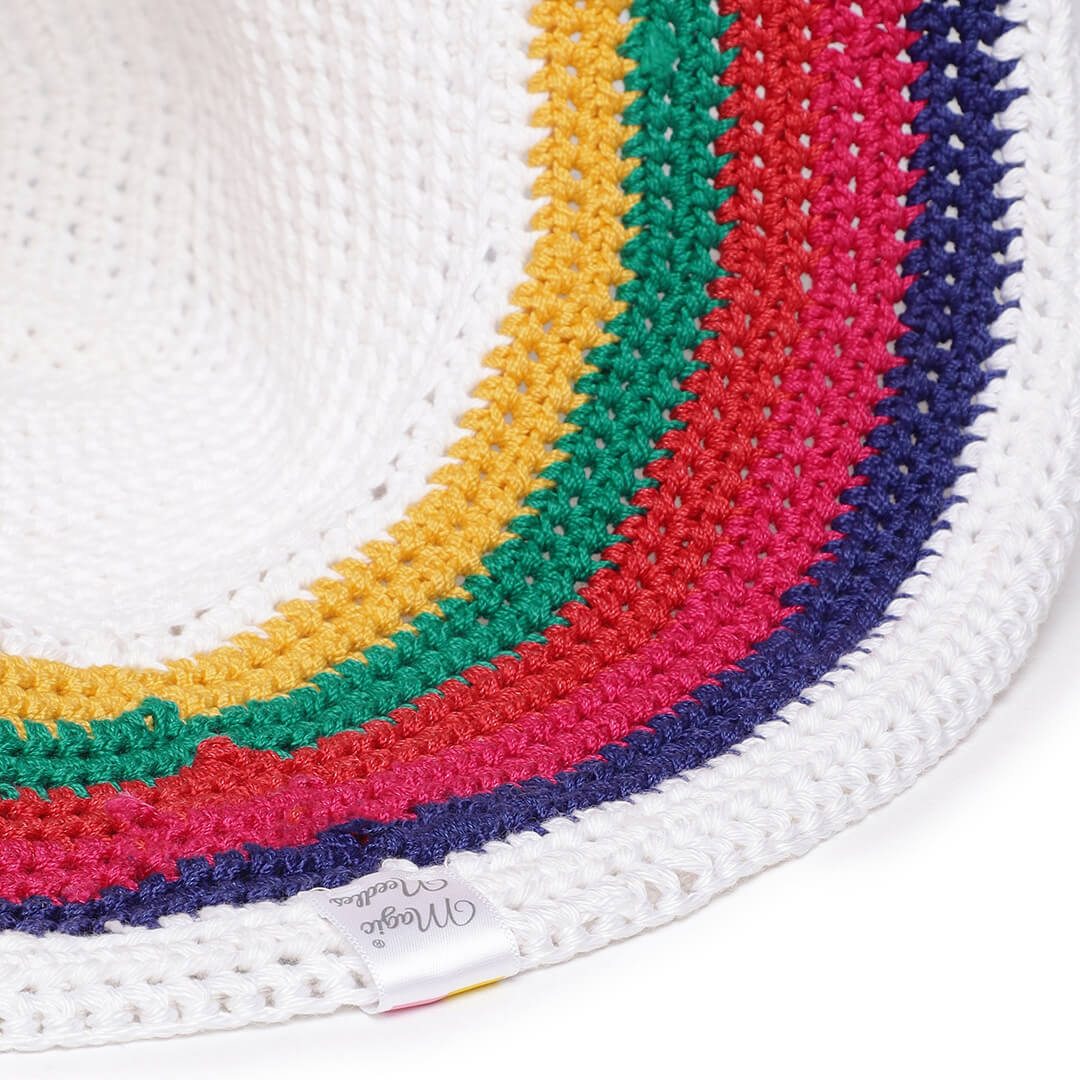 White and Multi Crochet Sun Hat - 3248