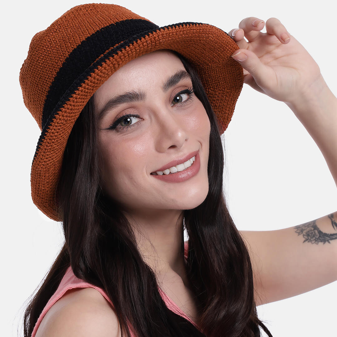 Black and Brick Red Sun Hat - 3279