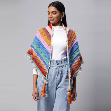 Triangular Crochet Shawl - Multicolor 3227