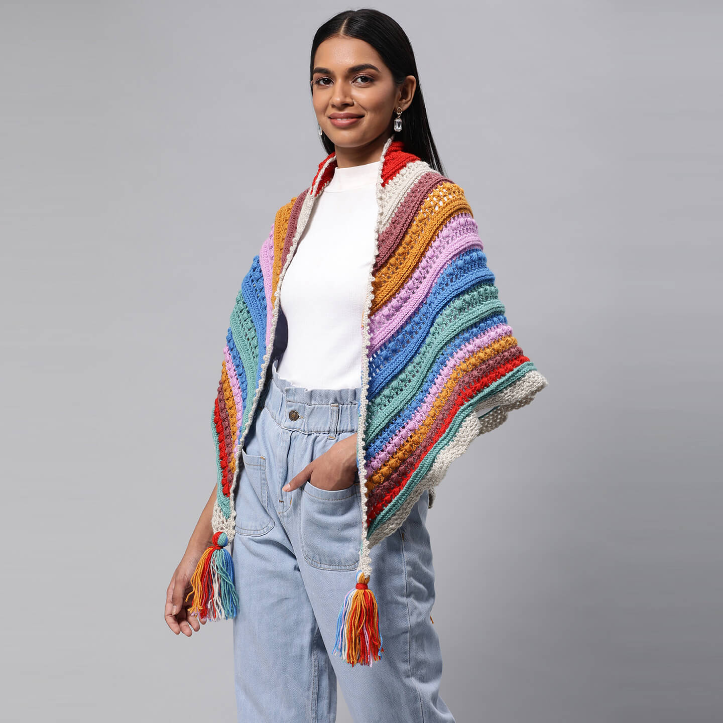 Triangular Crochet Shawl - Multicolor 3227