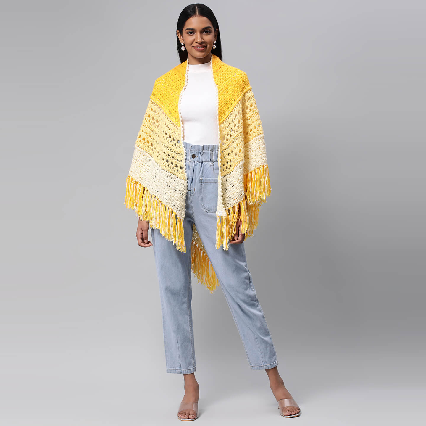 Triangular Crochet Shawl - Yellow 3233