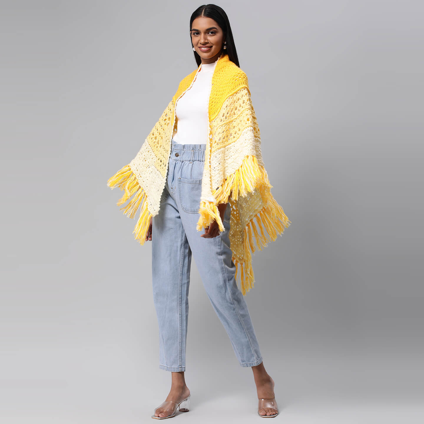 Triangular Crochet Shawl - Yellow 3233