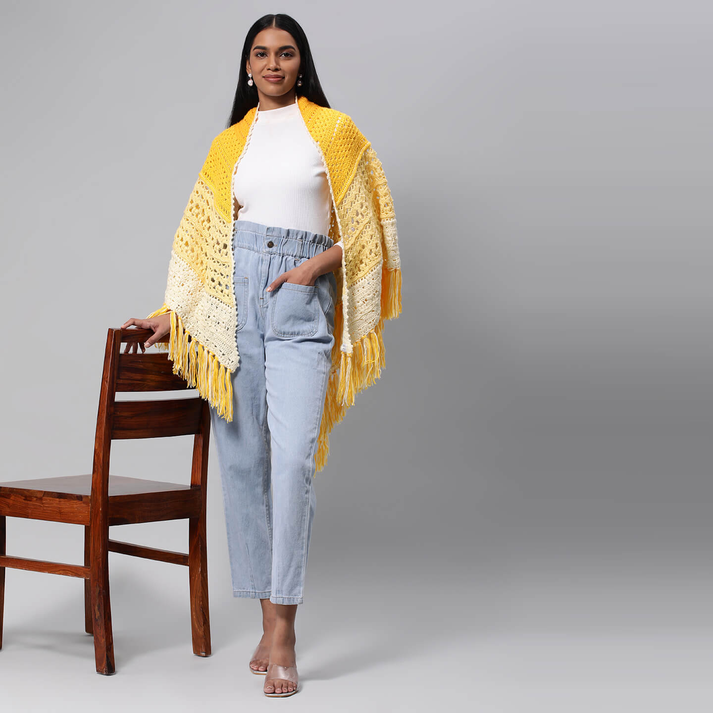 Triangular Crochet Shawl - Yellow 3233