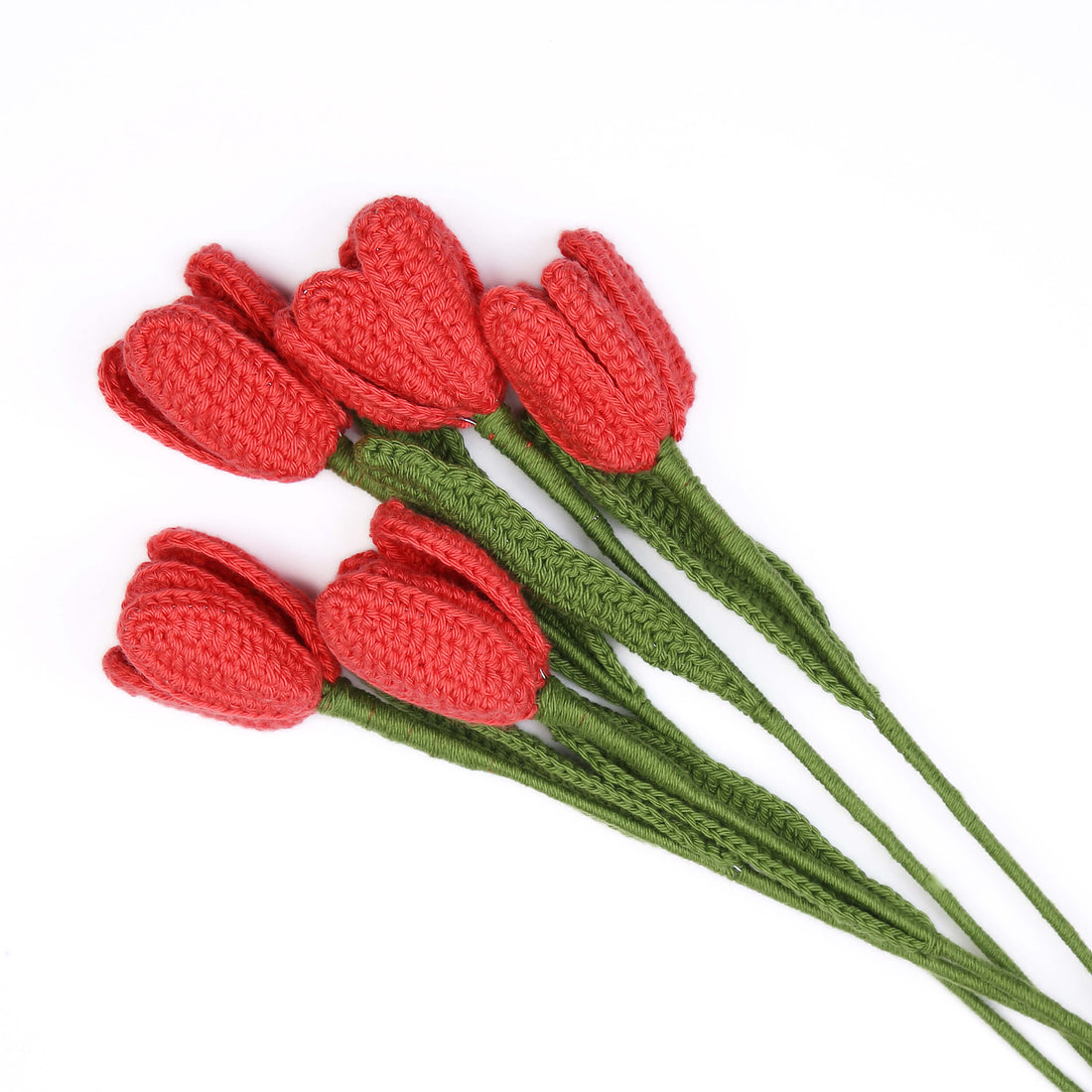 Open Tulip Treasures - Handcrafted Crochet Flowers - Coral Red