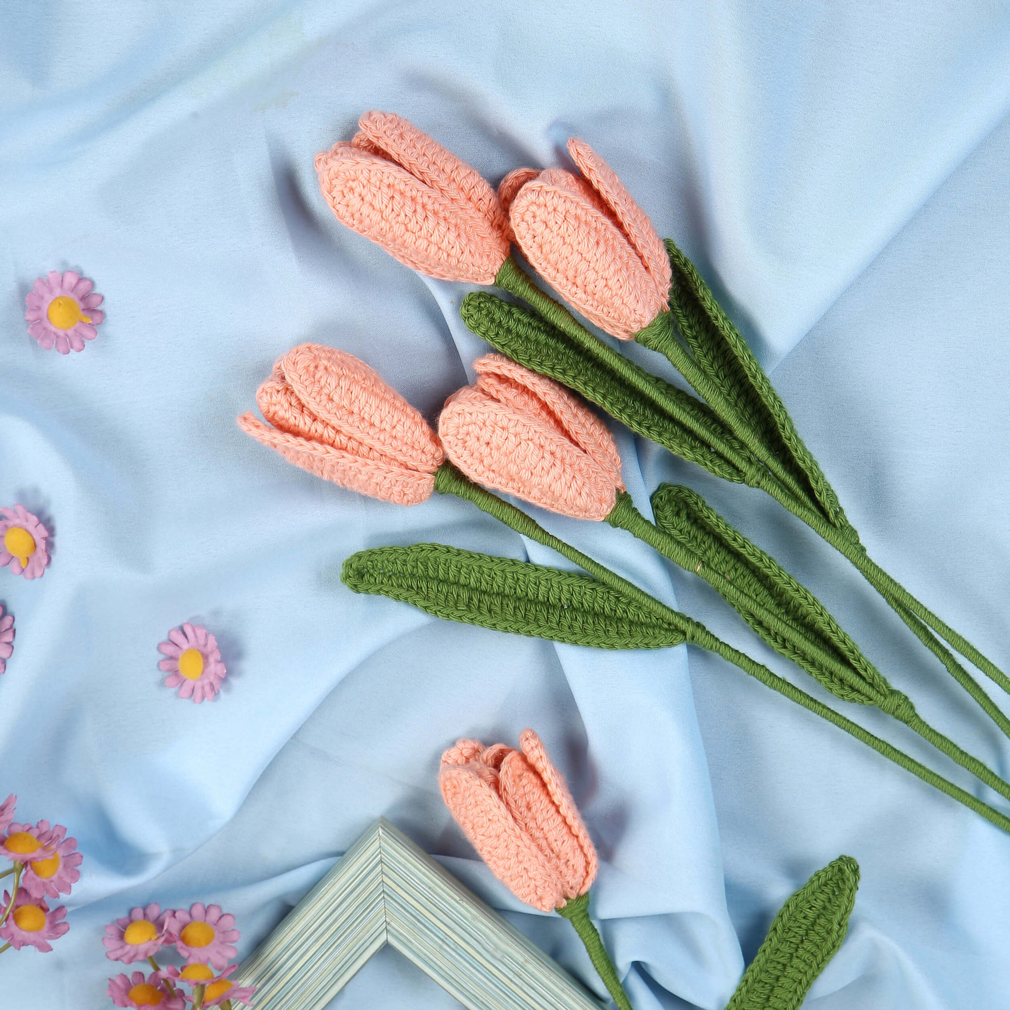 Open Tulip Treasures - Handcrafted Crochet Flowers - Peach