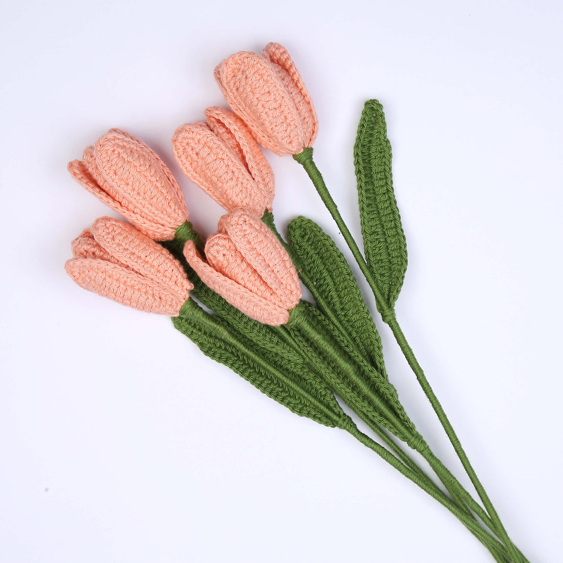 Open Tulip Treasures - Handcrafted Crochet Flowers - Peach