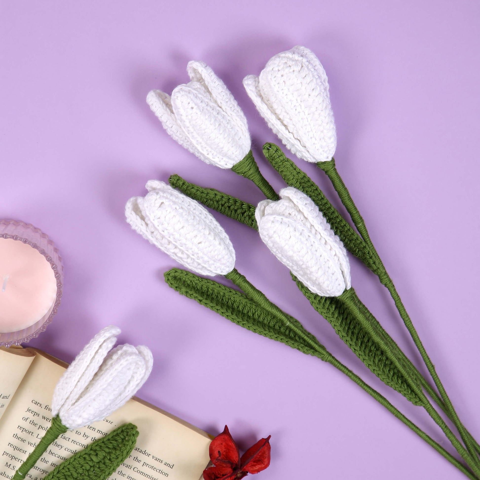 Open Tulip Treasures Handcrafted Crochet Flowers White