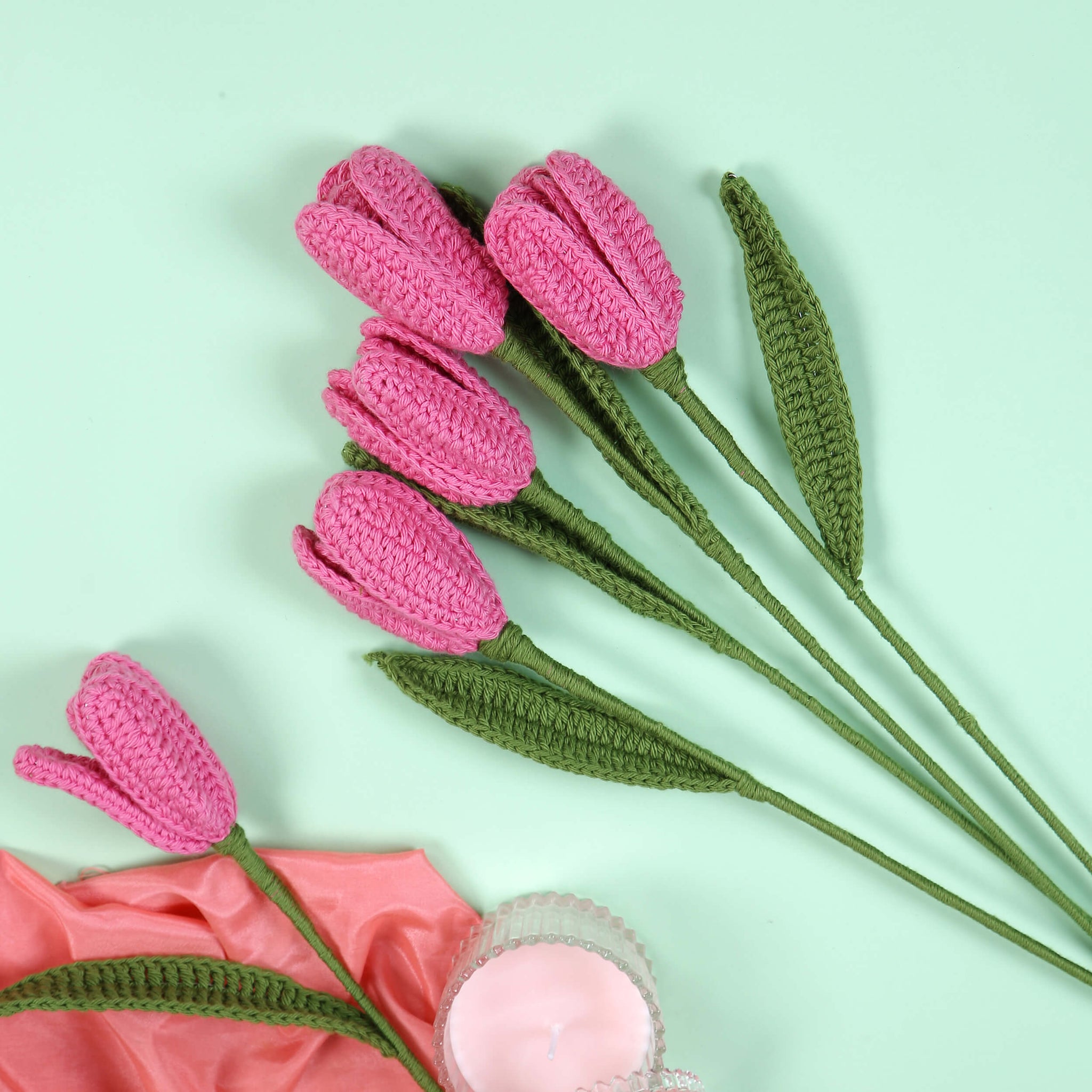 Open Tulip Treasures - Handcrafted Crochet Flowers - Pink