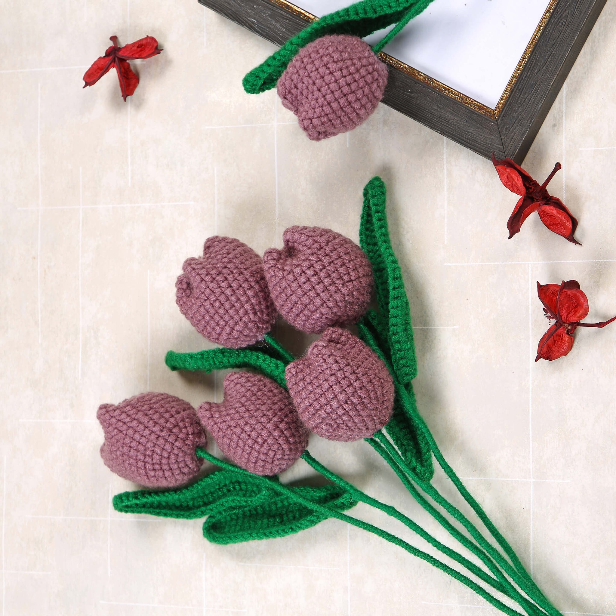 Tulip Treasures - Handcrafted Crochet Flowers - Mauve