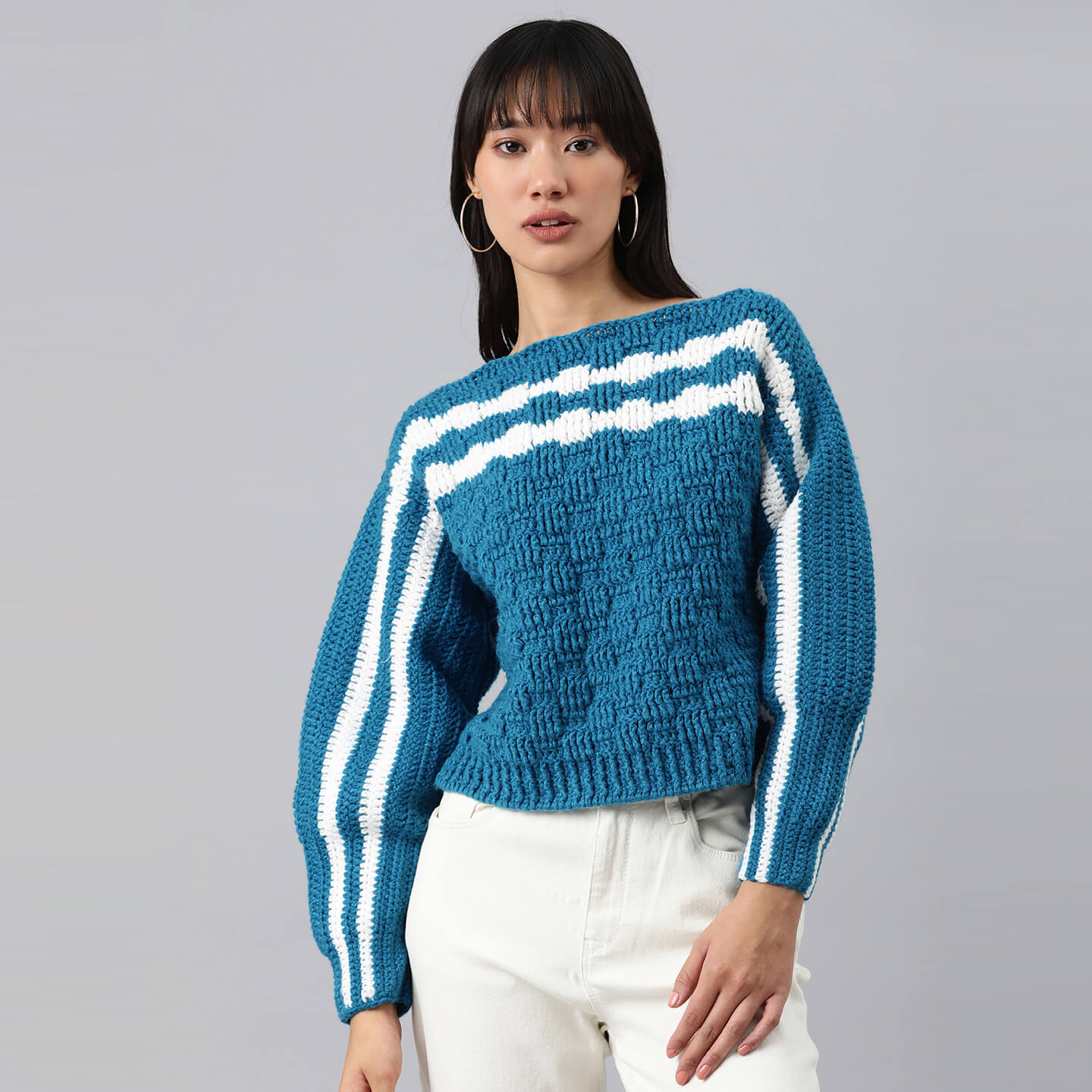Turquoise and White Pullover - 3122