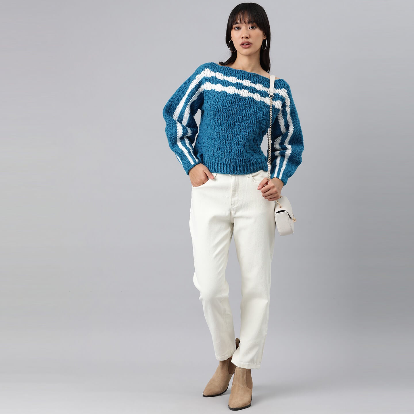 Turquoise and White Pullover - 3122