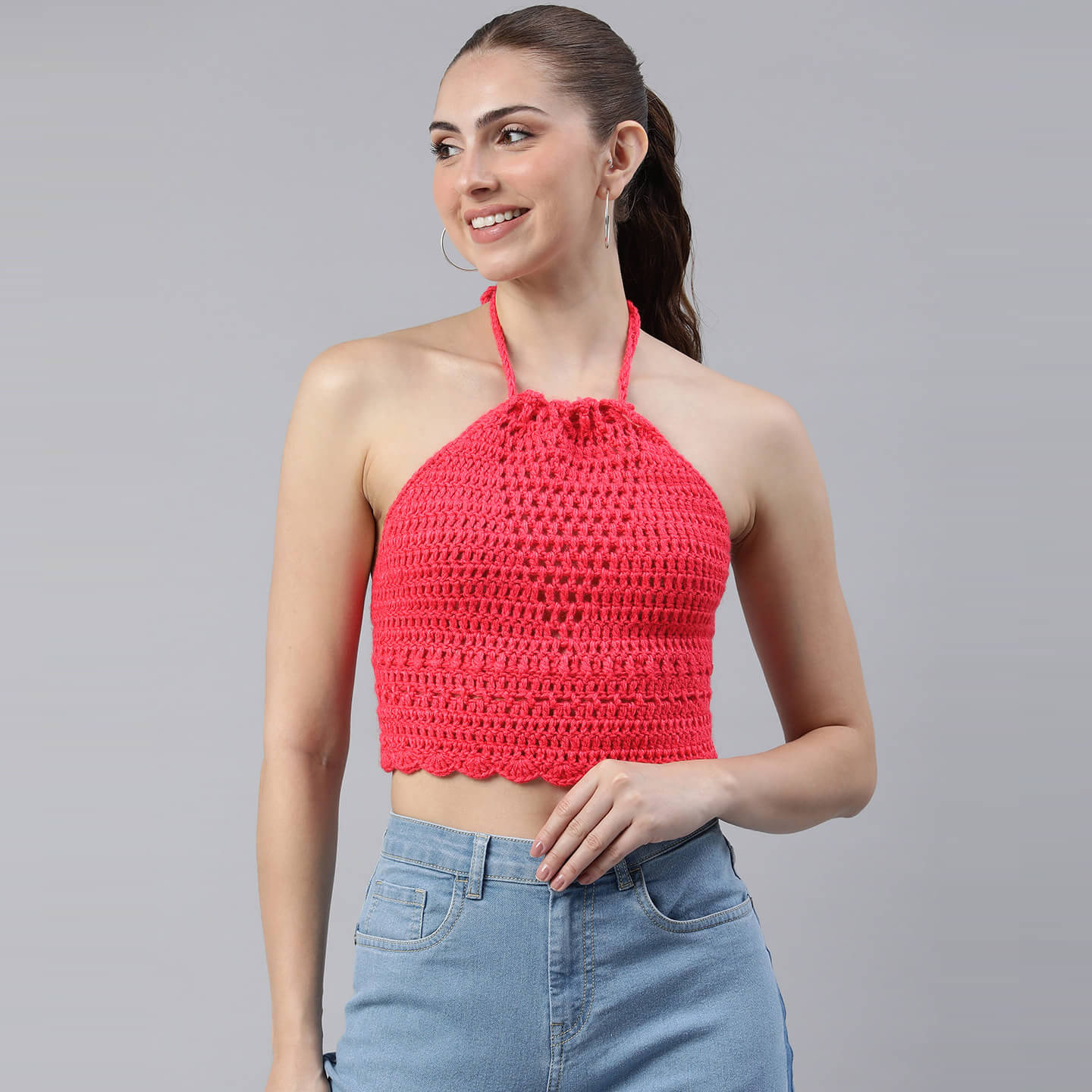 Cotton Bralette Tie Back Top - Fuchsia 3265